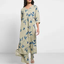 Rangmanch by Pantaloons Beige Printed Kurta Sets image 3