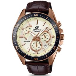 Casio EDifice EFR-552GL-7AVUDF Beige Analog Dial Brown Leather Band Men's Watch EX359-picture-35