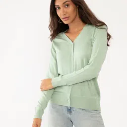 Zink London Green Full Sleeves Cardigan-image-95