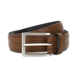 Louis Philippe Brown Textured Wide Belt for Men-picture-13