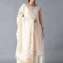 Wishful by W Pink Embroidered Straight Kurta With Dupatta-image-14