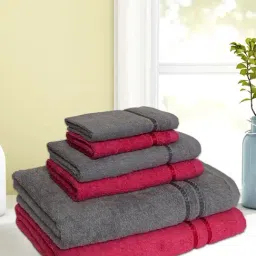 Spaces Seasons Best QD Coral & Grey 380 GSM Cotton Towel Set - Set of 6-picture-10