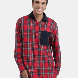 Bene Kleed Red Relaxed Fit Check Cotton Shirt-picture-17