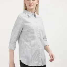 TOMMY HILFIGER Grey & White Cotton Striped Shirt image 4
