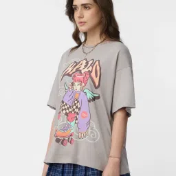 The Souled Store Grey Loose Fit TSS Originals Angel Halo Oversized T Shirt image 3