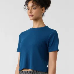 The Souled Store Azure Slim Fit Ribbed T Shirt image 3
