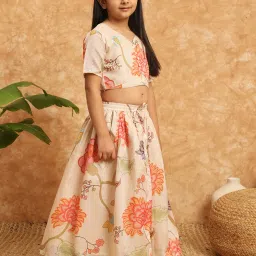READIPRINT FASHIONS Kids Beige Printed Lehenga, Choli with Dupatta image 3
