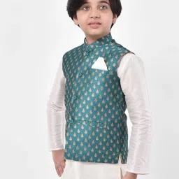 Deyann Kids Sea Green Embroidered Nehru Jacket image 3