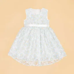 Pantaloons Junior White & Blue Floral Print Dress image 3