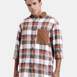 Bene Kleed Brown & White Relaxed Fit Check Cotton Shirt-image-5