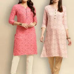 Rangita Pink & Peach Floral Print Straight Kurta - Pack OF 2-picture-31