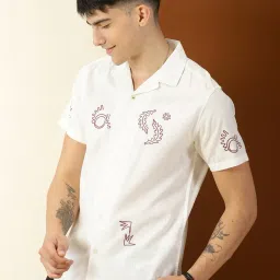 Thomas Scott White Comfort Fit Printed Cotton Shirt image 3