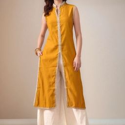 HERE&NOW Women Laced Panel Round Neck A-line Kurta with Palazzo Set-picture-17