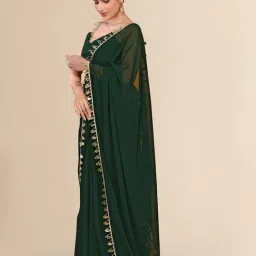 FABMORA Green Embellished Sarees with Unstitched Blouse image 3