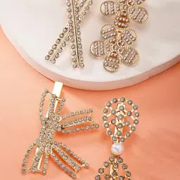 Karatcart Gold Plated Embellished Alligator Hair Clips For Women Set of 4-picture-19