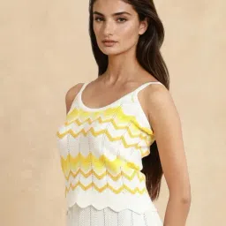 RAREISM Yellow Cotton Self Design Sleeveless Top image 4