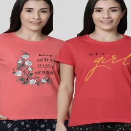 Kryptic Peach & Pink Cotton Graphic Print T-Shirt (Pack Of 2)-picture-17