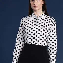 Hancock White & Black Cotton Polka Dot Shirt-image-93