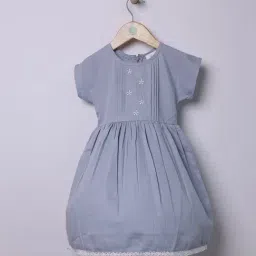 ZACH &KIKI Girls Grey Cotton Embroidery Dress-image-62