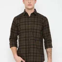 Duke Olive Blended Slim Fit Checkered Shirt-image-33
