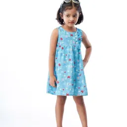 ZACH &KIKI Girls Blue Cotton Printed Dress-image-78