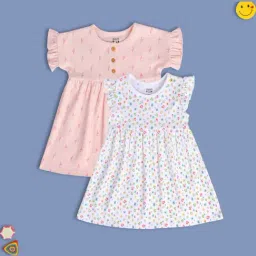 MINIKLUB Pink & White New Born And Baby Girls Cap Sleeve Dress-picture-43