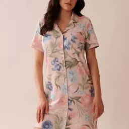 La Vie En Rose Pink Regular Fit Floral Print Sleepwear Dress-picture-16