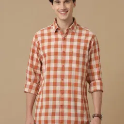 CAVALLO by Linen Club Orange Contemporary Fit Check Shirt-picture-13