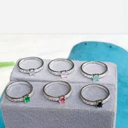 denicraas 6-Piece Silver-Plated Multicolor Gemstone Ring Set image 1