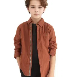 Rare Ones Boys Brown Cotton Solid Shirt-image-80