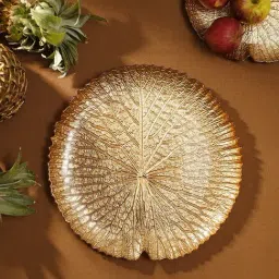 Pure Home and Living Gold Glass Lotus Leaf Decorative Large Platter-picture-35