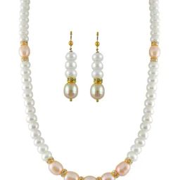 Sri Jagdamba Pearls Golden Necklace & Earring Set-picture-30