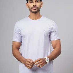 JADE BLUE Men Solid Round Neck Cotton Slim Fit T-shirt image 1