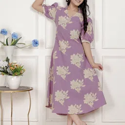 MIRAVAN Women Floral Printed Puff Sleeve Maxi Dress-picture-21