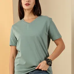 Own The Look Women V-Neck Pure Cotton T-shirt-image-44