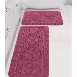 Saralhome KAKU Cotton Antiskid Mat & Runner 2pc set Maroon. 45cm x 65cm, 45cm x 100cm-image-69