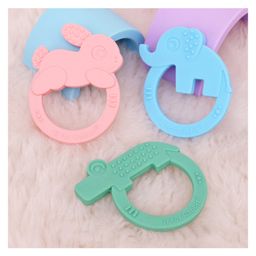 R for Rabbit Elephant Shaped Tiny Bites Zoobie Teether Pack of 3 - Green Blue & Pink-picture-0