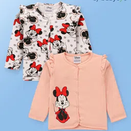 Babyoye Disney Interlock Knit Full Sleeves Jhablas with Minnie Mouse Print & Frill DetailingPack of 2 - Pink & White-picture-10