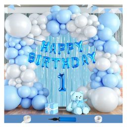 Bubble Trouble First 1St Birthday Decoration Items For Boys Party Decoration Kit Balloon Combo Pack Of 107 Pcs Blue White-picture-42
