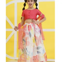 AJ Dezines Organza Half Sleeves Floral Printed Lehenga Choli With Dupatta Set - Pink-picture-18