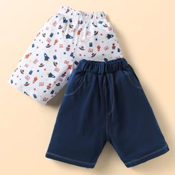 Simply Sinker Knit Knee Length Space Theme Printed Shorts Pack Of 2 - Navy Blue & White-picture-19