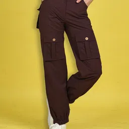 Cutiekins Woven Solid Cargo Pants - Coffee Brown-image-55