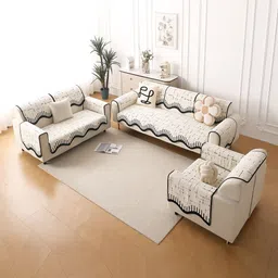 HOKIPO Off-White Luxruy Supple Sofa Wavy Mat 3 Seater Complete Set image 3