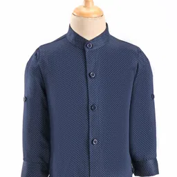 Robo Fry Cotton DC Full Sleeves Shirt & Pants Party Suits With Polka Dots Print - Navy Blue image 2