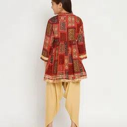READIPRINT Full Sleeves Intricate Floral Block Design Printed Kurta And Harem Pants - Red image 3
