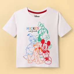 HoneyHap Disney Cotton Knit Drop Shoulder Half Sleeves T-Shirts with Mickey Mouse Graphics Pack of 2 - Navy Blue & White image 2