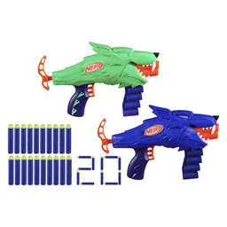 Nerf Wild Wolf Pack Dart Gun With 2 Nerf Blasters & 20 Nerf Elite Darts - Blue & Green image 2