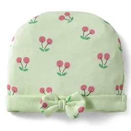 Babyhug 100% Cotton Interlock Knit Cap Mittens & Booties Set With Cherry Print Green - Diameter 17 cm image 2