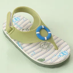 Babyoye Striped Flip Flop With Velcro Closure- Green image 3