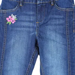 Under Fourteen Only Mild Washed & Floral Embroidered Jeans - Blue image 3
